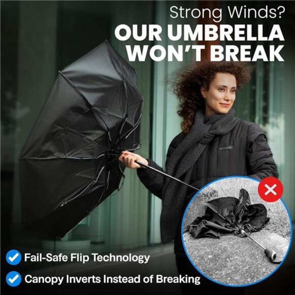 Rain-Mate Windproof Compact Umbrellas for Rain - Strong Reinforced Fiberglass - Picture 3 of 7